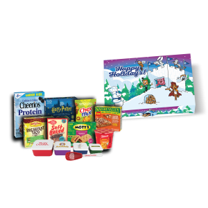 A Holiday Gift Box with a snowy landscape and General Mills characters.